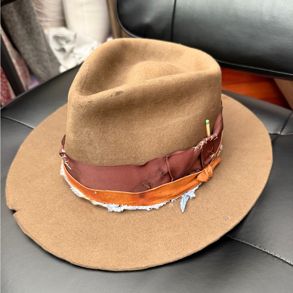 Brown Fedora Hat with Orange Band